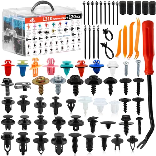 Car Door Panel Clips Push Retainer Clips 1430PCS Auto Fasteners Assortment-47 Popular Sizes Door Panel Trim Screw Nylon Bumper Fender Rivets with Red Fastener Remover for Toyota Honda Ford GM Chrysler