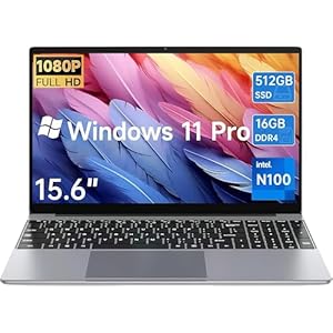 2025 Laptop de 15.6 pulgadas, computadora portátil Win 11 Pro, 16 GB de RAM, SSD de 512 GB, Celeron N100, pantalla FHD 1920 x 1080, WiFi de doble banda, Bluetooth 4.2, video 4K, tipo C, batería de 7.6