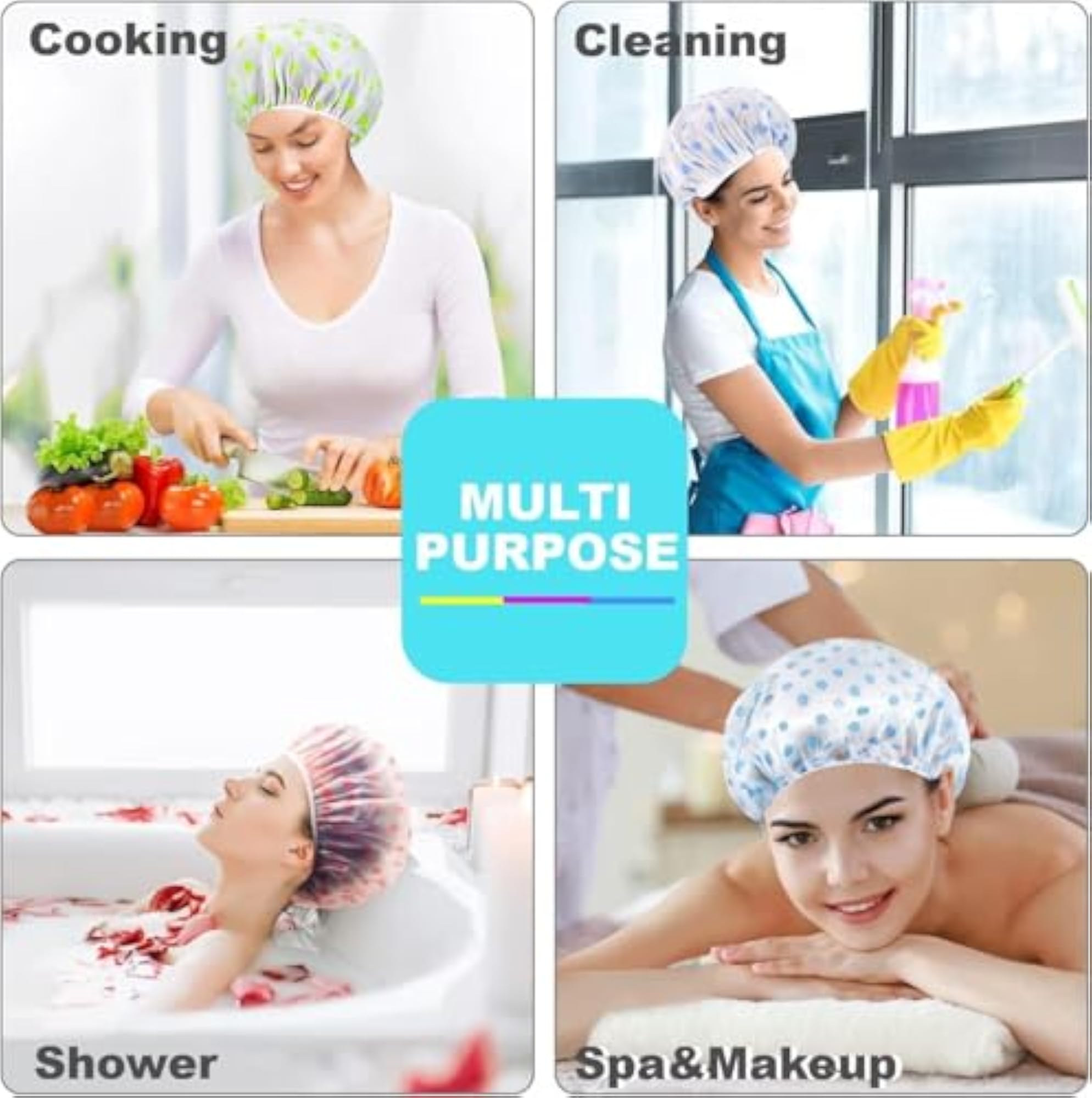 Reusable Waterproof Shower Cap for Women, Pack of 6