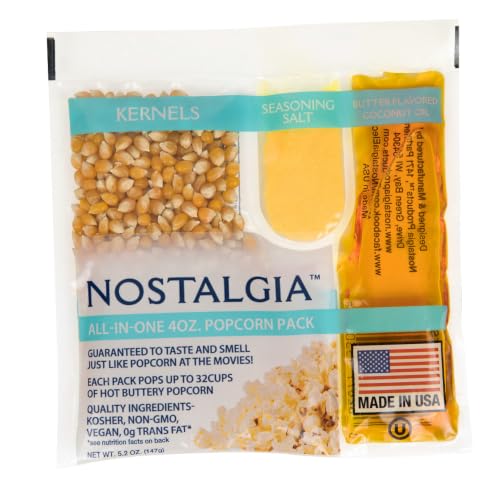 Nostalgia KPP424 Best Tasting Premium 4-Ounce Popcorn, Oil &amp; Seasoning Salt All-In-One Packs - 4 Ounce (Pack of 24)