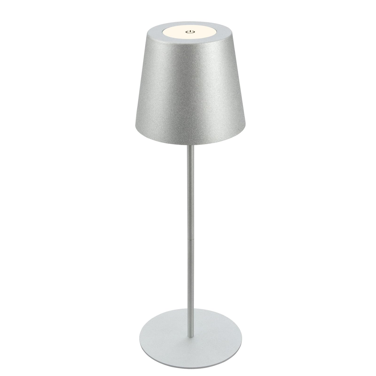 BRILONER - Lampada da tavolo LED senza fili con touch, ricaricabile, a batteria, regolabile in altezza, dimmerabile, USB-C, lampada da comodino, lampada da lettura, da esterno, 36x10,5cm, argento