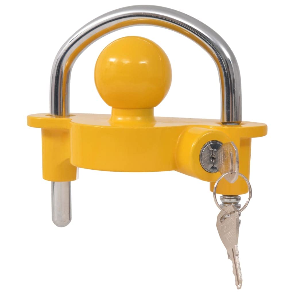 Antivol de remorque en acier et alliage d'aluminium jaune avec 2 clés, antivol pour caravane, remorque, voiture et camping-car, résistant aux intempéries, robuste, facile à utiliser
