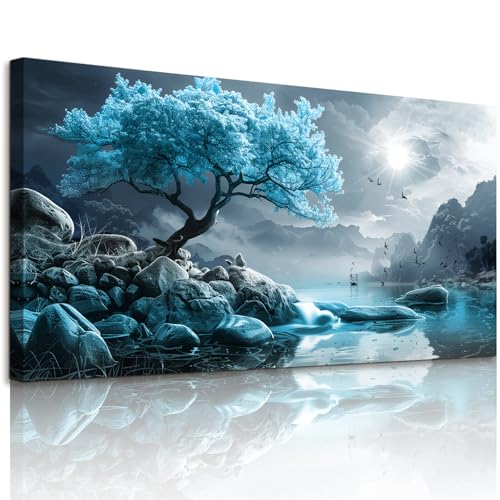JHHUAMO Leinwandbild Groß 50x100 cm L, Dekorative Malerei für das Wohnzimmer mit Blauem Baumblick,...