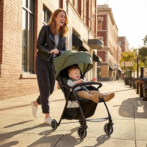 Image of Mothercare Baby Stroller Lightweight One-Key Fold 0-3 Years Green | Lightweight 4.6kg frame with 360 swivel wheels and one-key fold mechanism for easy storage and transport