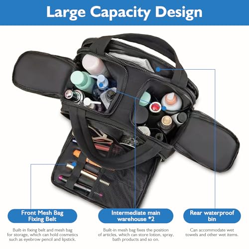 Travel Toiletry Bag, Puffy Large Elouva Toiletry Bag for Women,4-in-1 Lightweight Waterproof Cosmetic Makeup Bag Organizer with Handle for Traveling, Accessories, Essentials, Toiletries (Black)2