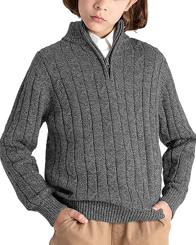 BOBOYOYO Boys Sweater Qurter Zip Pullover 100% Cotton Cable Knit Sweater Casual Long Sleeve Turtleneck for Kids 3-16 Years3