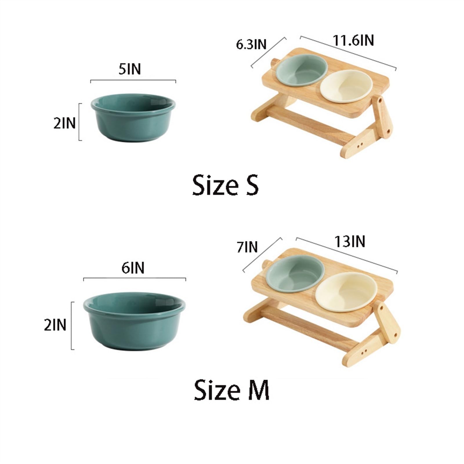 PUIOKA Cuenco de cerámica para Mascotas con Soporte de Madera con ángulo Ajustable, Adecuado para Perros y Gatos