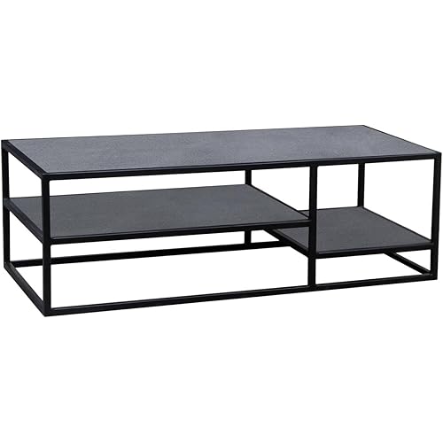 Casual Elements VOLTERRA Concrete & Steel Two Shelves Coffee Table, Granite Grey