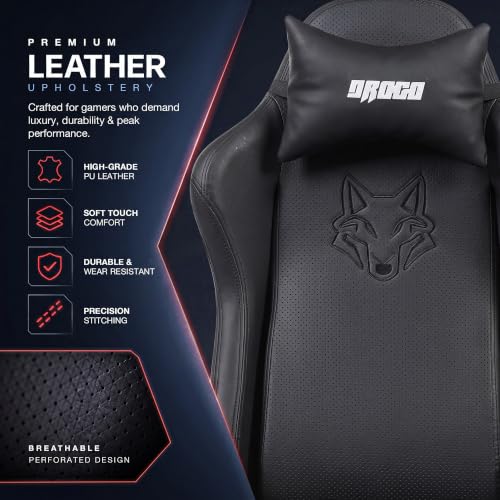 Image of DROGO Alpha-X Ergonomic Gaming Chair with Footrest | Premium PU Leather with 135 Recline | 2D Padded Armrests | Computer Chair for Study | Office Chairs for Work from Home with Neck Support (Black)