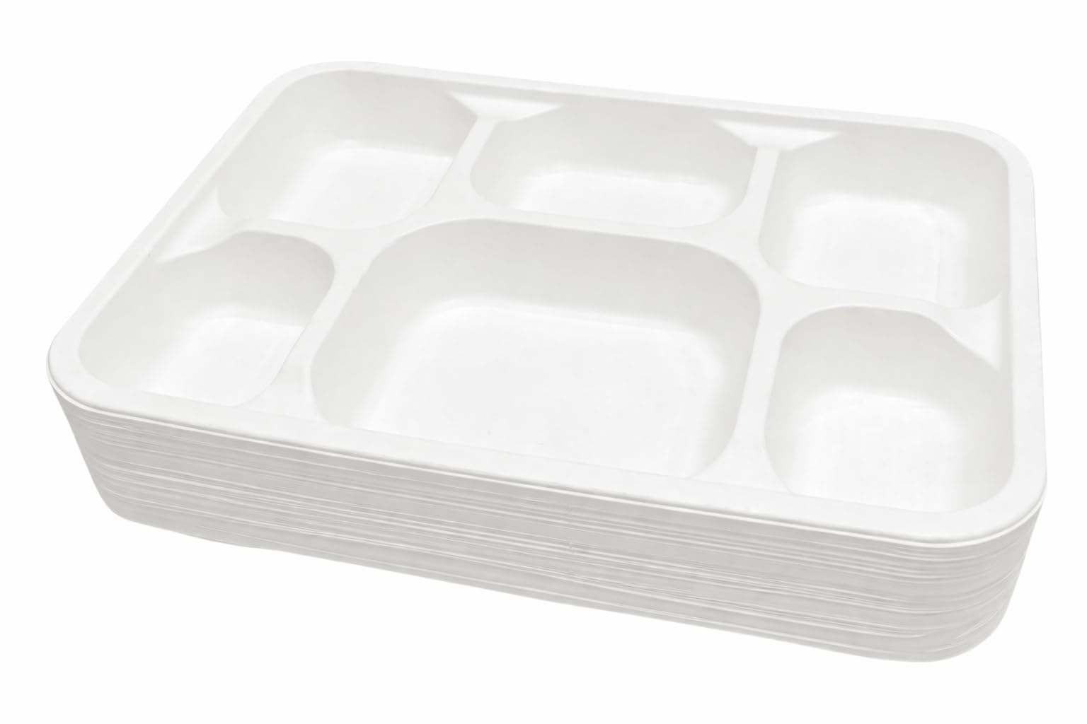 EcoWise 200 Pack 6 Compartment Dinner Plates – Bagasse Sugarcane Paper Trays, Compostable & Biodegradable Meal Trays, Disposable Dinner Party Plates for Catering, BBQ, Picnic, Hot & Cold Food