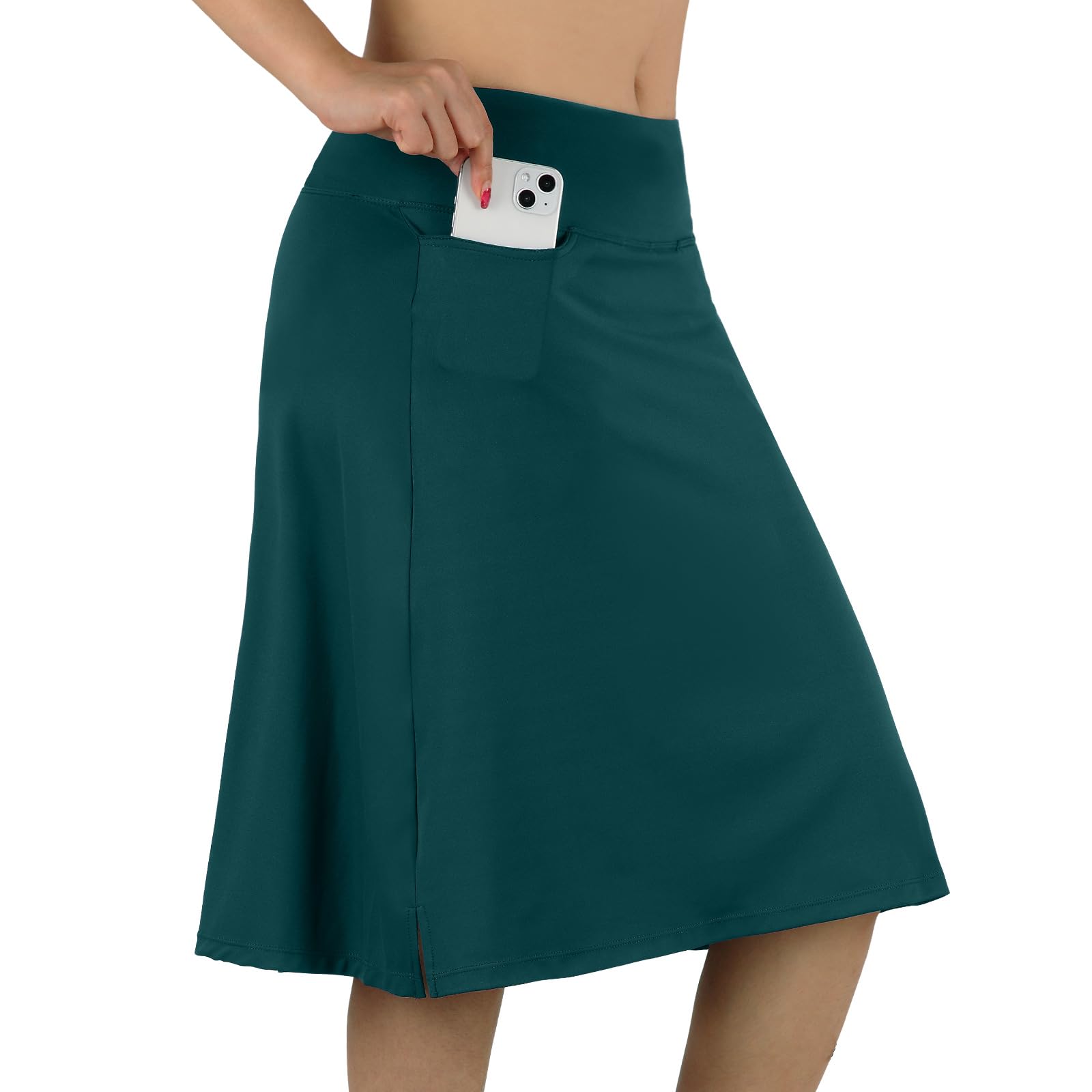 Knielange Skorts für Damen mit Taschen, Midirock mit integrierten Shorts, Golf, Tennisrock für Freizeit