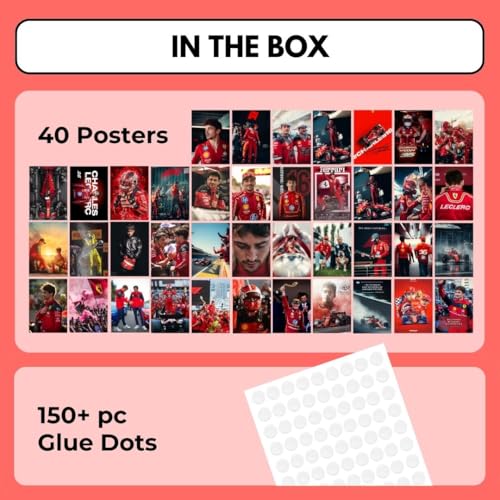 Image of auraposter Charles Leclerc Poster (Set of 40) | Formula 1 Posters (15 x10 cm) | Ferrari Formula One Poster Charles Leclerc MiniPosters for Wall, Bedroom, Living roo m | Posters | Glue Dots Included
