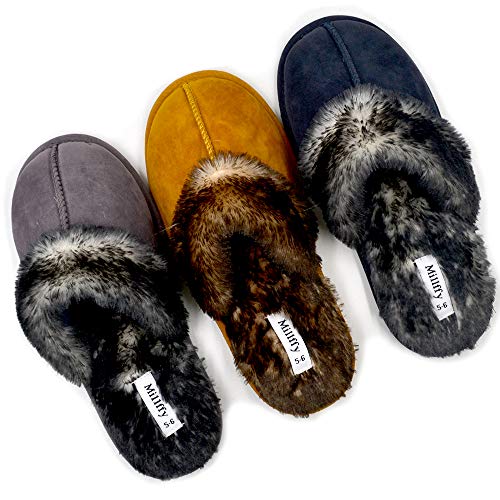 Millffy Faux Fur Slip On Unisex Mans Womens House Slipper with Memory Foam Slippers Shoes 6