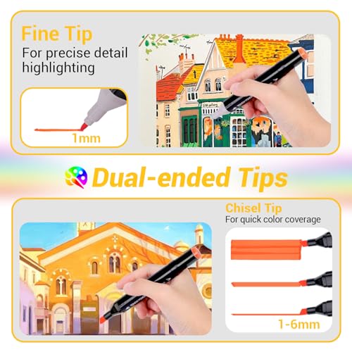80 Farben Alkohol Stifte Set, Twin Tip Alcohol Marker Schnelltrocknend & Hohe Farbbrillanz Art Stifte für Skizzieren, Manga, Illustration, Bullet Journal & mehr, inkl. Tragetasche