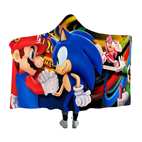 MEW Anime Hooded Blanket for Poke-mon Fans,Mario Luigi Sonic,Arctic Velvet Wearable Super Soft Warm Throw Blanket,for Winter Sofa School Home Travel Picnic Carrying, Kids, 39x51 inch