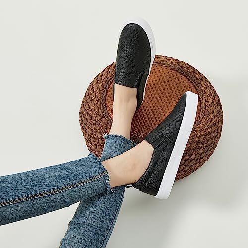 TUOPIN Womens Synthetic Leather Slip On Shoes,Padded Collar Slip on Sneakers for Women,Casual Loafers Walking Shoes(Black.US08) | Image 4