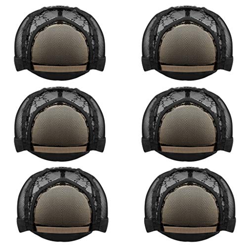 Lace Wig Caps, Jerbro 6pcs U Part Wig Cap with Adjustable Straps for Making Wigs for Big Head (L(56CM), Black)
