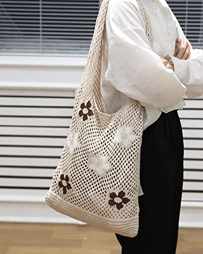Image of ENBEI Beach Bag Crochet Tote bag for Women,Aesthetic Boho Large Bag,Foldable&Lightweight,Shopping,Beach,Travel,Daily Use