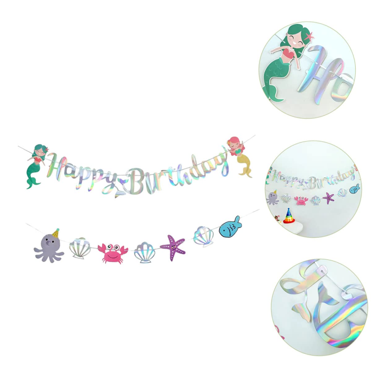 Toyvian 4pezzi Festa Compleanno Sirena Banner Decorativo Per Compleanno Bambina Decorazioni Per Feste Tematiche Sottomarine Facile Da Appendere e Rimovibile