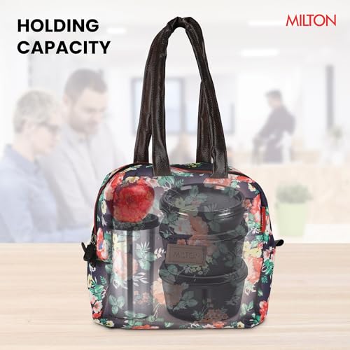 Image of MILTON Floral Lunch Bag I Design Tiffin Bag for Office for Men, Women I Eco Friendly, Spacious, Durable I 2.5 L I Navy Blue