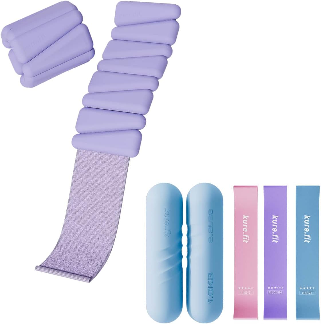 Purple Wrist & Ankle Weights + Blue Hand Weight Bars Bundle Set