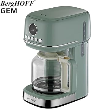 BergHOFF Gem Retro Filter Coffee Machine – 900 W, 1.5 L Glass Teapot | Mint Green