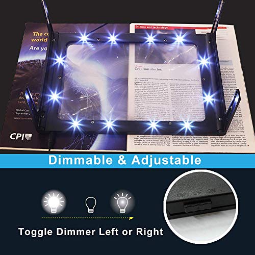 Upgrade Acrylic Hands-Free Magnifying Glass - Juoifip Large Lens Magnifier Full-Page Rectangular 3X Magnifier Led Lighted Illuminated Foldable Desktop Portable For Elder (Black) #TOP6
