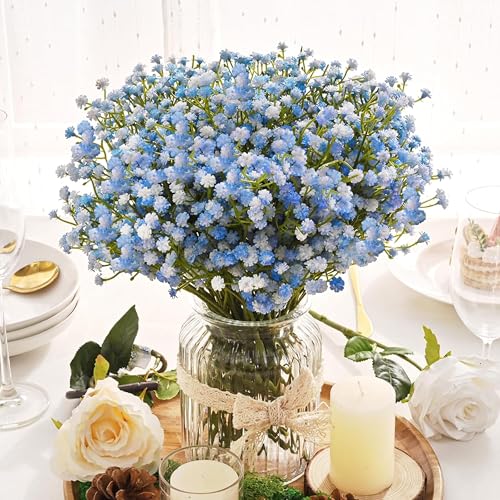 Image of Art Street Babys Breath Blue Flowers Artificial Gypsophila Bouquets Flowers | New Year Mothers Day Gifting, Faux Flowers for Vases | Decoration Items for Living Room| Set of 3 (Size: 14 Inch)
