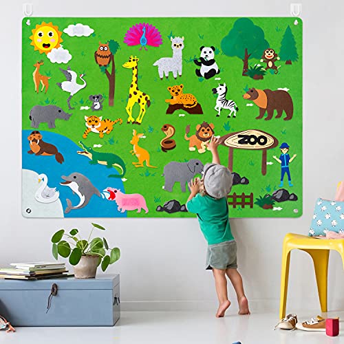 WATINC Filz Tafel Set Montessori Spielzeug Lernspielzeug Kinderspielzeug Vorschule Wilde Dschungeltiere zum Geschichtenerzählen Flanellbrett Safari-Tiere frühe Lernspielzeug Geburtstagsgeschenk