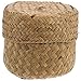 Housoutil Seagrass Woven Basket with Lid Small Handwoven Natural Storage Box Flower Pot Garbage Can Desktop Storage Basket for Candy Home Decor Crafts Toys Jewelry Organizer