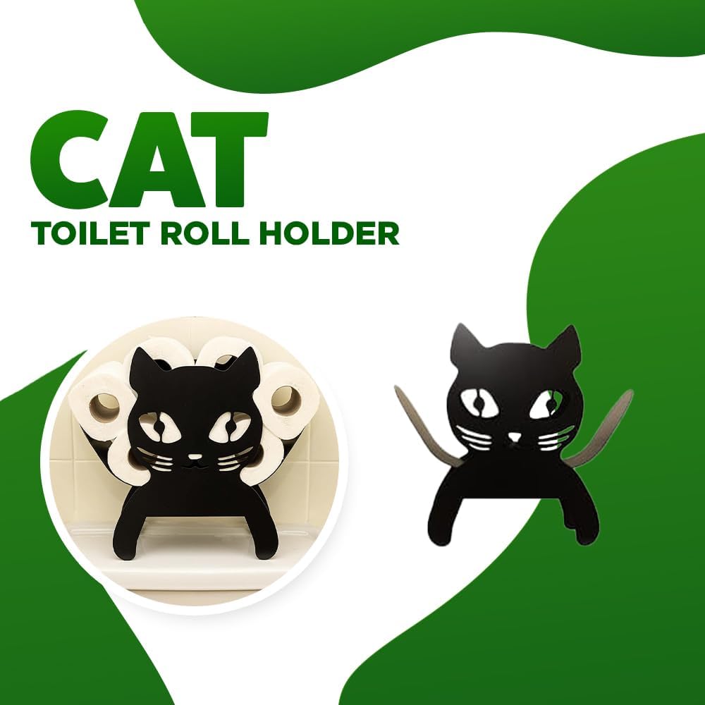 HomeZone Various Styles Novelty Toilet Roll Holder Animal Pipe Wood with Phone Holder Bathroom Accessories Decorative Home Decor Indoor Bath Room Loo Roll Holder (Cat Toilet Roll Holder)