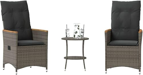 Miniatura 10 de 3 Piece Patio Furniture Set, Brown PE Rattan Bistro Set with Reclining Chairs, Cream Cushions & 17.7" Table, All-Weather Outdoor Seating for Garden,