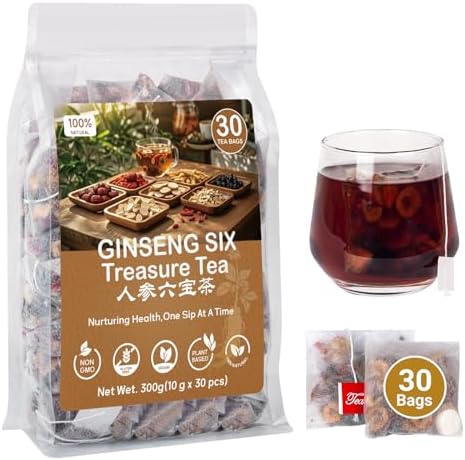 Kidney Tea Formula Ginseng Six Treasure Tea - Natural Chinese Traditional Herbal Ginseng Five Treasures Kidney Detox Cleanse Teabag For Men Women (30 Bags/1 Pack)
