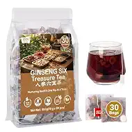 Kidney Tea Formula Ginseng Six Treasure Tea - Natural Chinese Traditional Herbal Ginseng Five Treasures Kidney Detox Cleanse Teabag For Men Women (30 Bags/1 Pack)