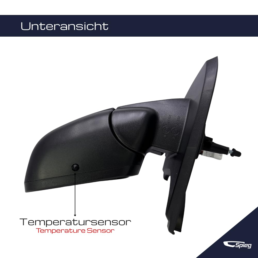 Spieg Außenspiegel Rechts für Renault Trafic, Opel Vivaro, Nissan NV300, Fiat Talento 2014-2021 Manuell Einklappbar, Temperatursensor, Genarbt Schwarz, 7 PIN