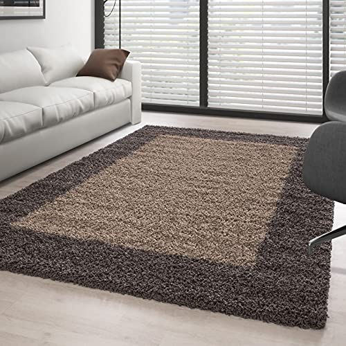 Tapis à poils longs taupe 240x340 cm en polypropylène Mocca pour salon Shaggy