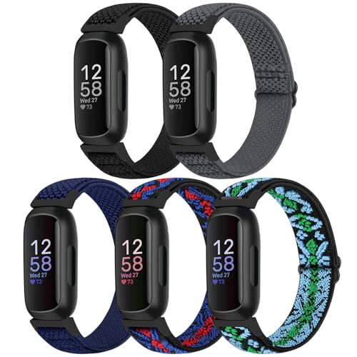 Bcuckood Compatible with Fitbit Inspire 3/Inpsire 2/Inspire/Inpsire HR/Ace 2/Ace 3 Bands, Elastic Adjustable Replacement Wristband Women Men Kids Stretchy Soft Sport Nylon Loop Straps