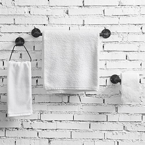 Mygift 3-Piece Matte Black Metal Pipe Bathroom Hardware Set With Toilet Paper Holder, Hand Towel Ring And Bath Towel Bar #TOP2