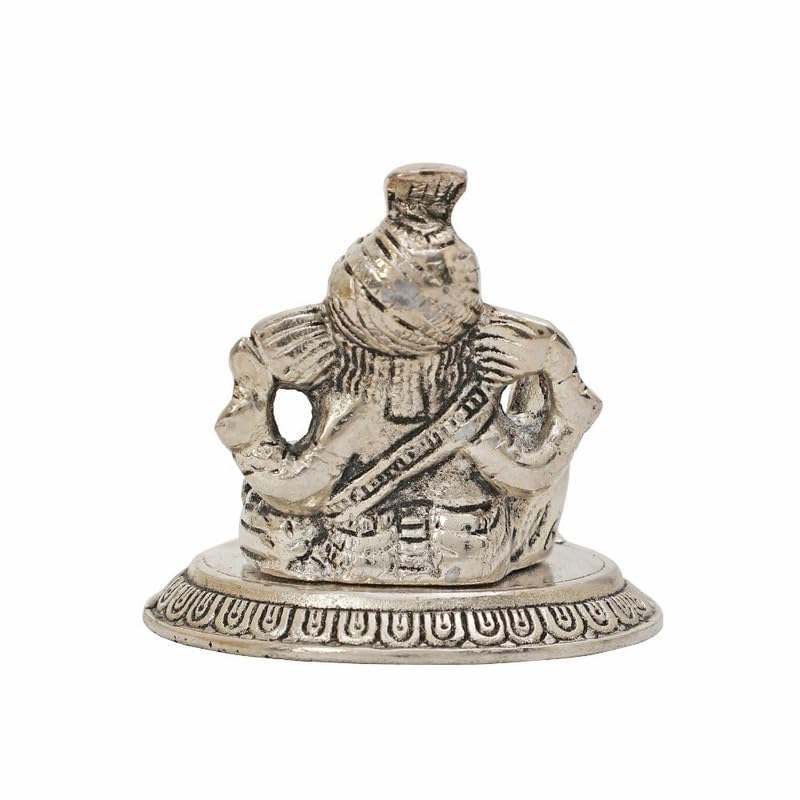 Image of INTERNATIONAL GIFT Silver Plated Pagdi Ganesh Idol Statue | Diwali Tag with Velvet Box & Carry Bag | for Pooja, Blessing, Festival Occasion, Return Gift Showpiece