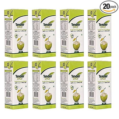Tender COCO 100% Natural Tender Coconut Water, Tetra Pack 200ml (Pack of 20)