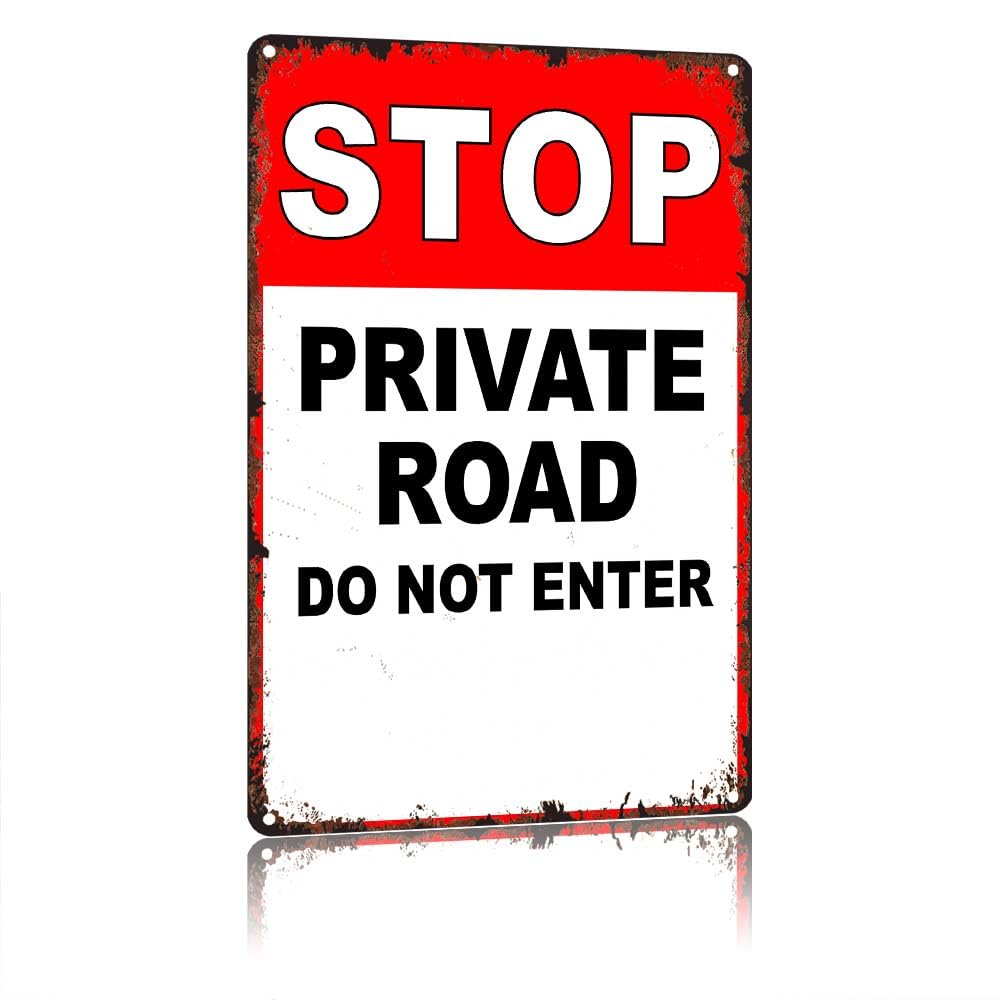 peiyeety STOP Private Road DoEnter Vintage 12x8 Inch Aluminum Tin Sign, Retro Distressed Metal Sign for Private Property Outdoor Gate Roadway Warning Decor