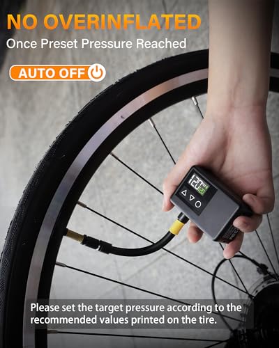 LIBERRWAY Mini Bike Pump, Electric Bike Pump Portable, 120 PSI Rechargeable Bike Pump with Gauge & LED Light, Battery Bicycle Tire Inflator for Mountain/City/Road Bike with Presta & Schrader Valve - Thumbnail 5
