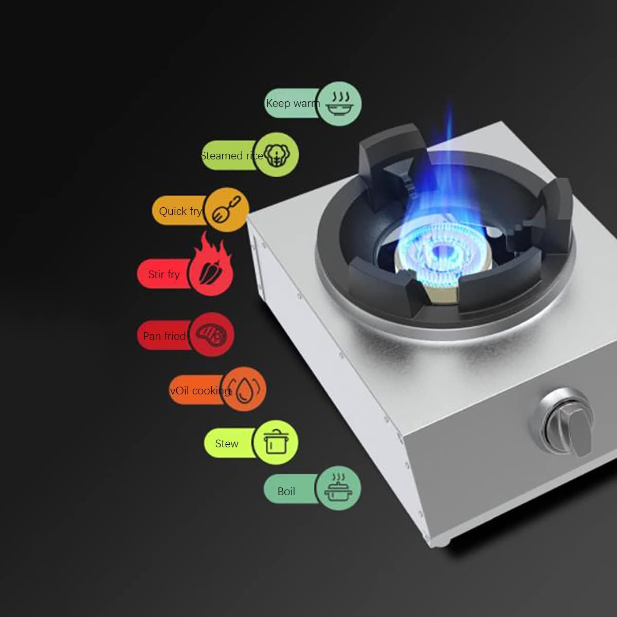 Gas Stoves for Home 40kw Commercial Single Stove Gas Hob with Auto Ignition Stainless Steel Tabletop liquefied Gas for RVs Apartments Outdoor Gas Cooktop(Color: Silver)