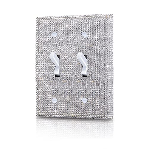 Image of Shiny Silver Rhinestones Wall Plate Cover Double Toggle Toggle Light Switch Cover Rhinestones Outlet Covers Wall Plate 2 Gang