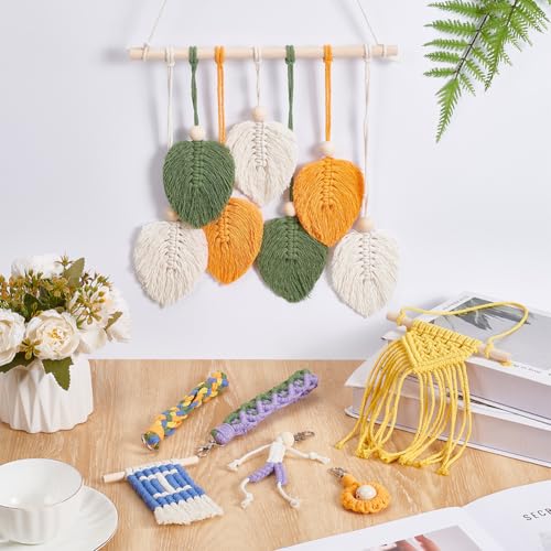 INFUNLY 9 Sets DIY Macrame Kit for Adults Beginners Boho Macrame Wristlet Keychain Kit Macrame Leave