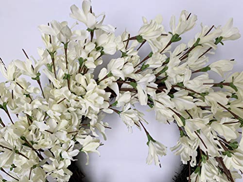 White Cream Forsythia Wreath 24 Inch Summer Front Door Wreath Blossom Cluster Flower Farmhouse Wreath On Grapevine For Christmas Festival Celebration Front Door Wall Window Hanging Christmas Décor #TOP3