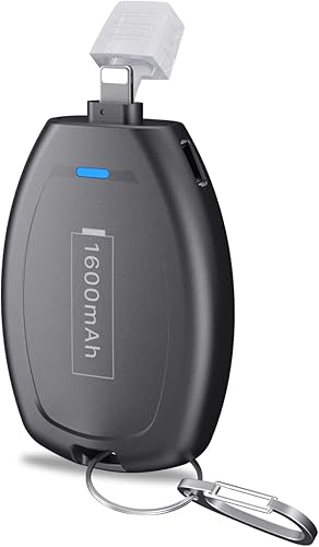 HUAENG Cargador portátil con llavero para iPhone, 1600 mAh Mini Power Emergency Pod Ultra-Compact Externa Power Bank Battery Pack, Llavero Cargador