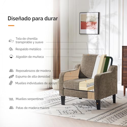 Miniatura 4 de Bonnlo Juego De 2 Sillones De Salón, Butaca Moderna Para Sala De Estar, Sofá Individual Con Cojín Grueso Y Patas De Madera, Sillón Individual Cómodo, Para Salón, Oficina Y Dormitorio, Avena