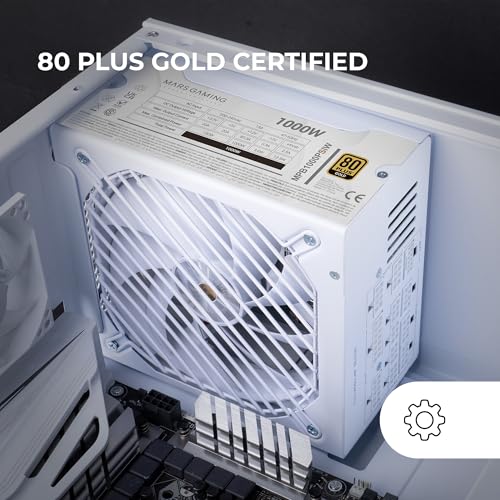 MARS GAMING MPB1000PSI, Alimentatore Full Modulabile ATX 1000W, 10 Anni di Garanzia, 80Plus Gold 90%, Ventola SI 140mm, Tecnologie AI2-RPM, DC-DC e SMD, ATX 3.1 e PCIe 5.1, Connettore 12V 2x6, Bianco - Alimentatore - Immagine 2