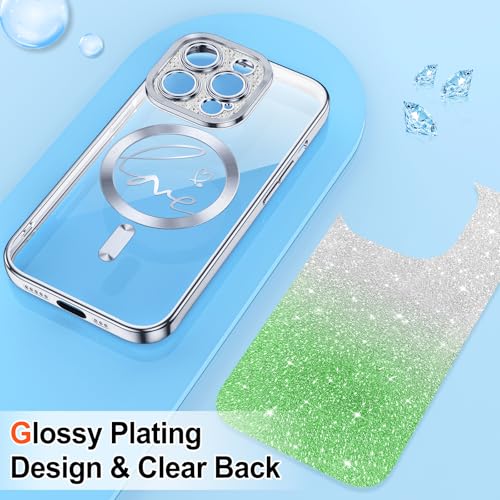 Hython for iPhone 14 Pro Case Glitter, Clear Magnetic Phone Cases with Luxury Love Heart Pattern [Compatible with MagSafe] Bling Sparkle Plating Soft TPU Slim Shockproof Protective Cover Women, Silver by Hython - Image 5